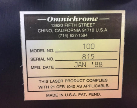 Omnichrome Model 3056R-2-SINS Laser & Model 100 Power Supply Controller