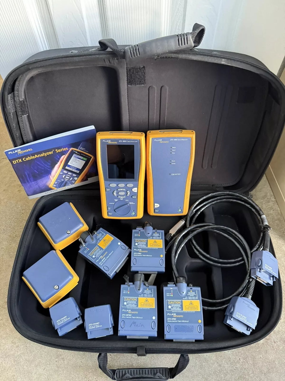 Fluke Networks DTX-1800 Cable Analyzer with DTX-SFM2 DTX-MFM2 DTX-PLA002 (Tested)