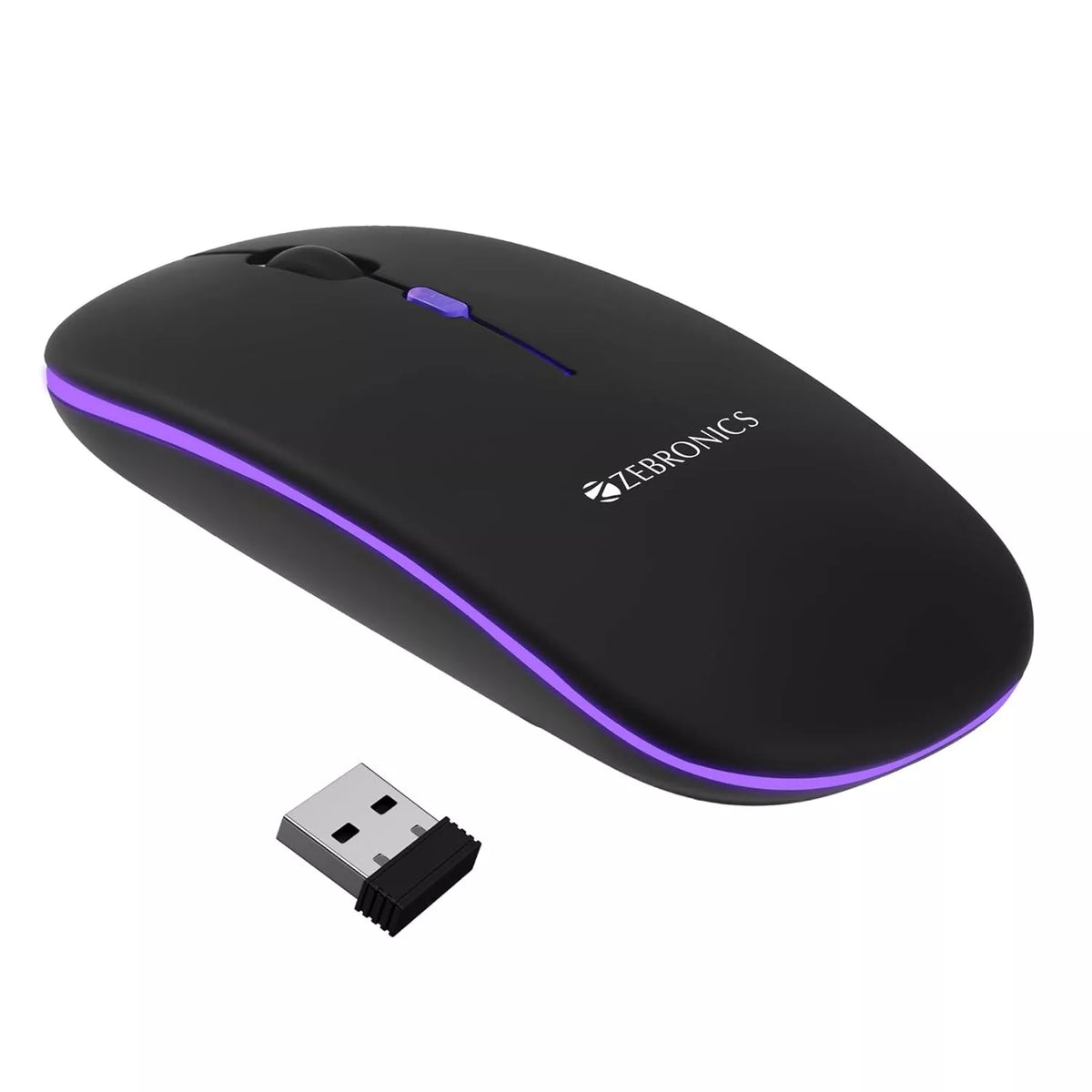 ZEBRONICS Blanc Slim Wireless Mouse – Rechargeable, BT + 2.4GHz, 1600 DPI, LED