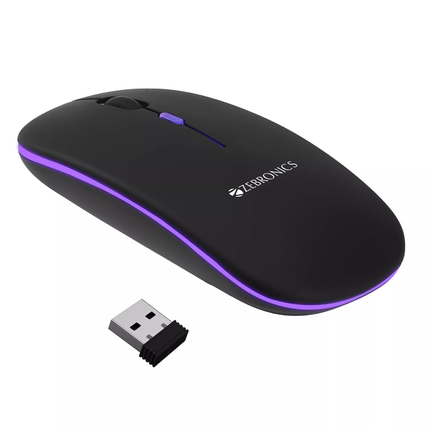 ZEBRONICS Blanc Slim Wireless Mouse – Rechargeable, BT + 2.4GHz, 1600 DPI, LED