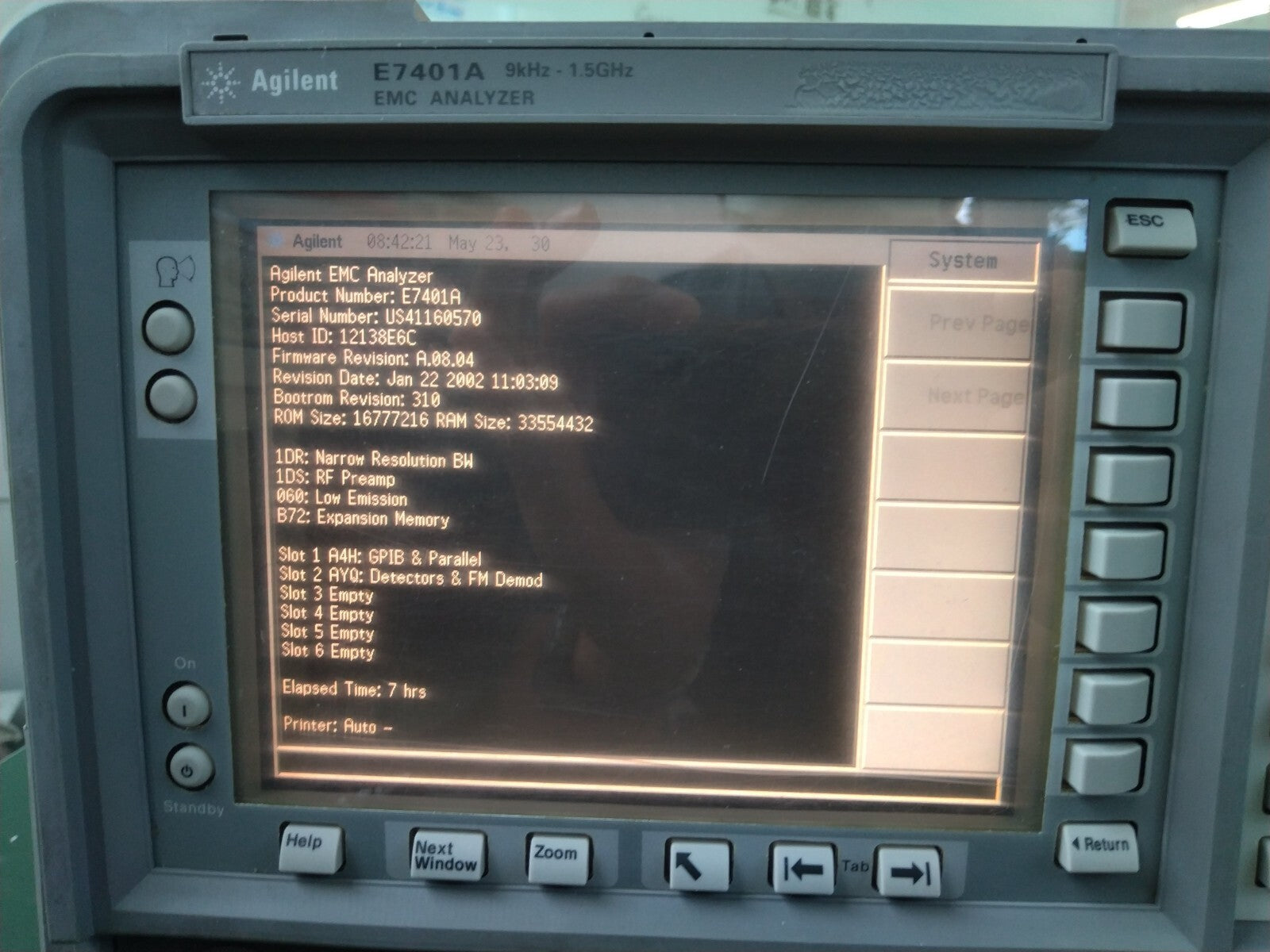 Agilent E7401A EMC Analyzer 9KHz to 1.5Ghz ,w/ 1DR, 1DS, 060, B72 - XG eqpt