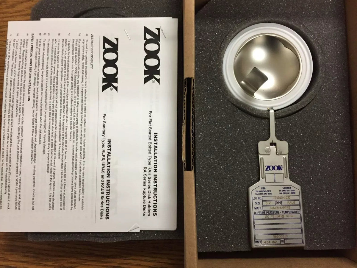 Zook Model RAUS Sanitary Rupture Disk Size 3” 100PSI (G) at 80°C