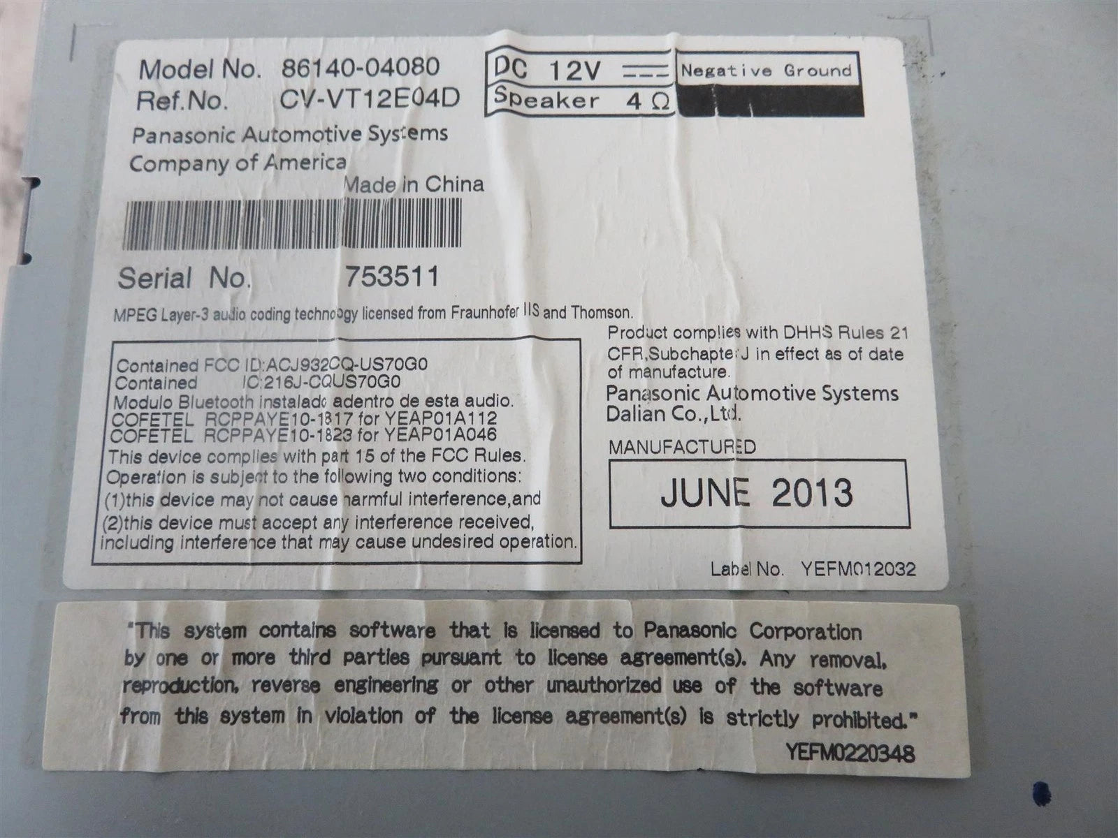 12 -14 Toyota Tacoma 57053 CD player radio 86140-04080 - Free shipping