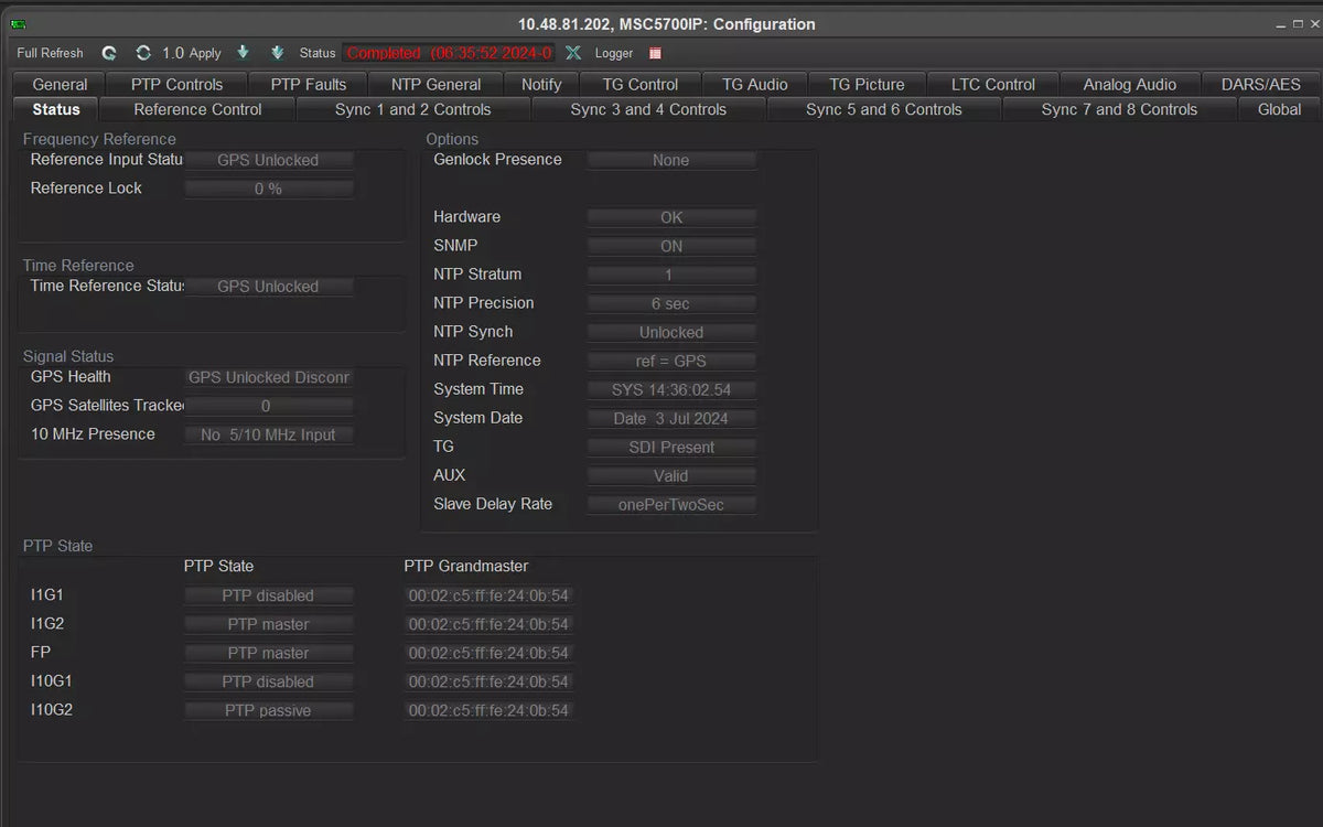 Evertz 2x 5700MSC-IP Grand Master Clock/SPG w/7800MSC-10G 5700-AUX 7801FC-IRD