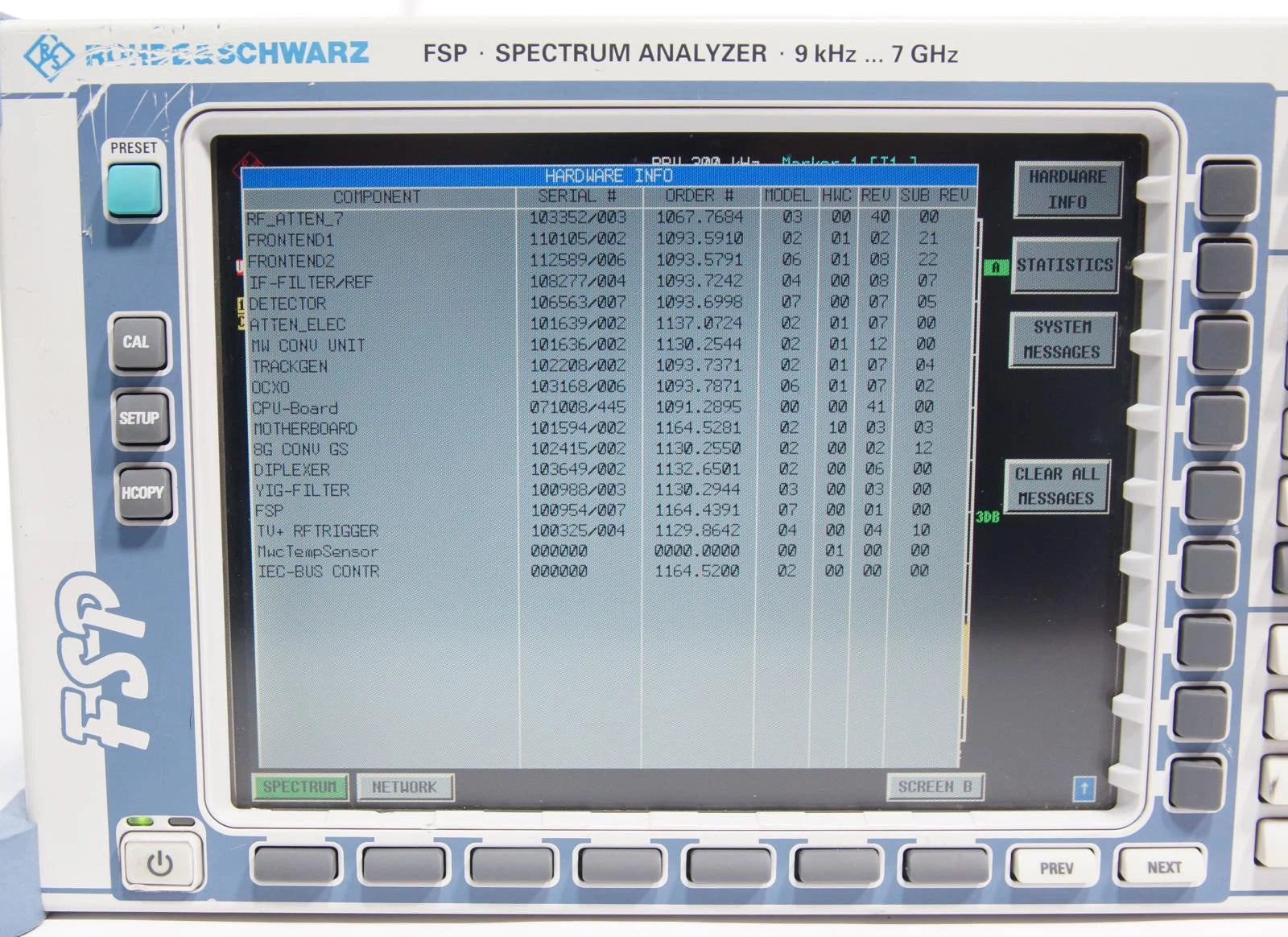 Rohde & Schwarz FSP7 Spectrum Analyzer 9 kHz- 7 GHz 1164.4391.07 with Options