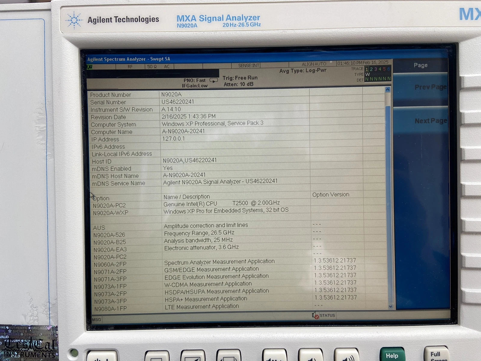 Agilent N9020A MXA Signal Analyzer, 20Hz - 26.5GHz Great Options, Calibrated