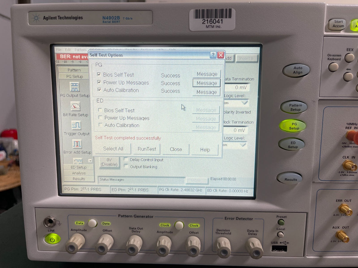 Agilent N4902B Serial BERT 7Gb/s , Selftest PG PASS , ED FAILED , w/ Opt.100 - XG eqpt