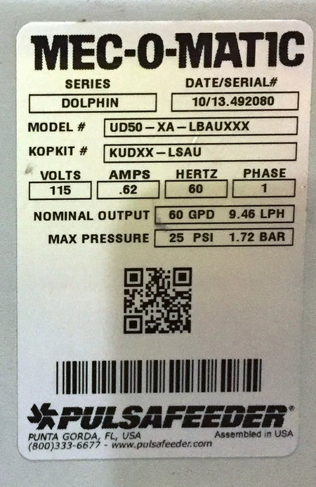 Pulsafeeder UD50-XA-LBAUXXX Mec-O-Matic Dolphin Peristaltic Metering Pump