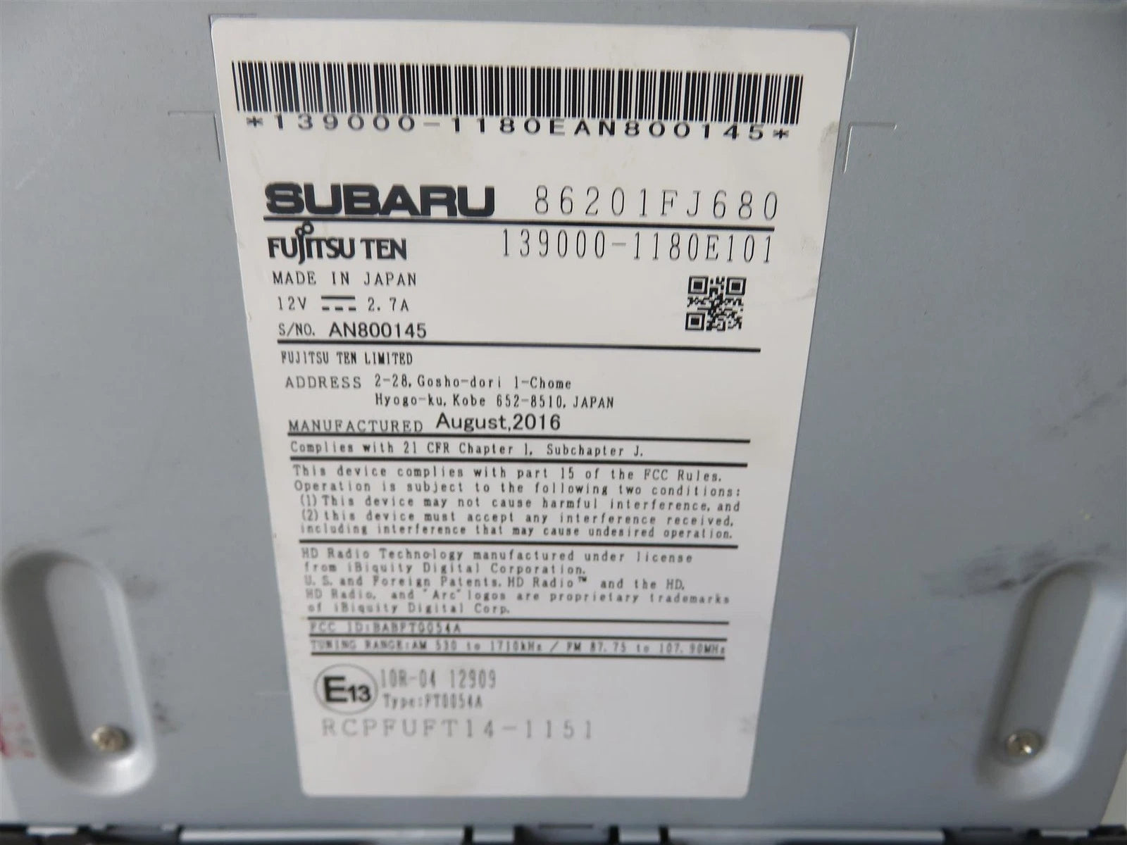 2016 - 2017 Subaru Impreza Crosstrek  Starlink  AM FM Radio 86201FJ680