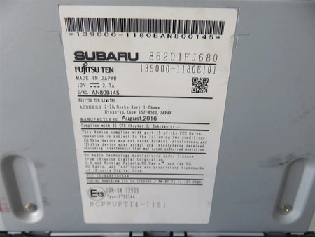 2016 - 2017 Subaru Impreza Crosstrek  Starlink  AM FM Radio 86201FJ680