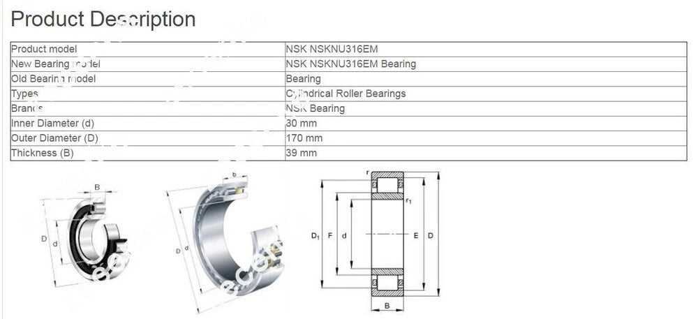 NSK NU 316 EM Cylindrical Roller Bearings 80x170x39mm