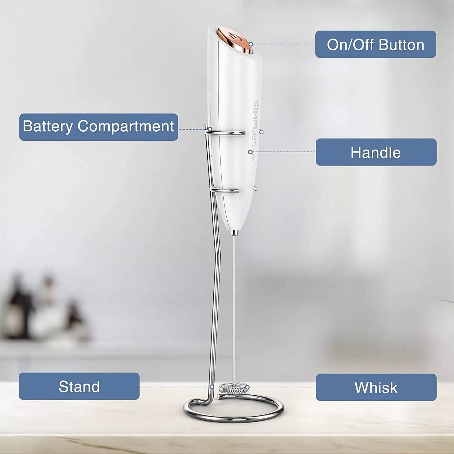 SimpleTaste Electric Milk Frother Handheld Foam Maker for Cappuccino & Coffee