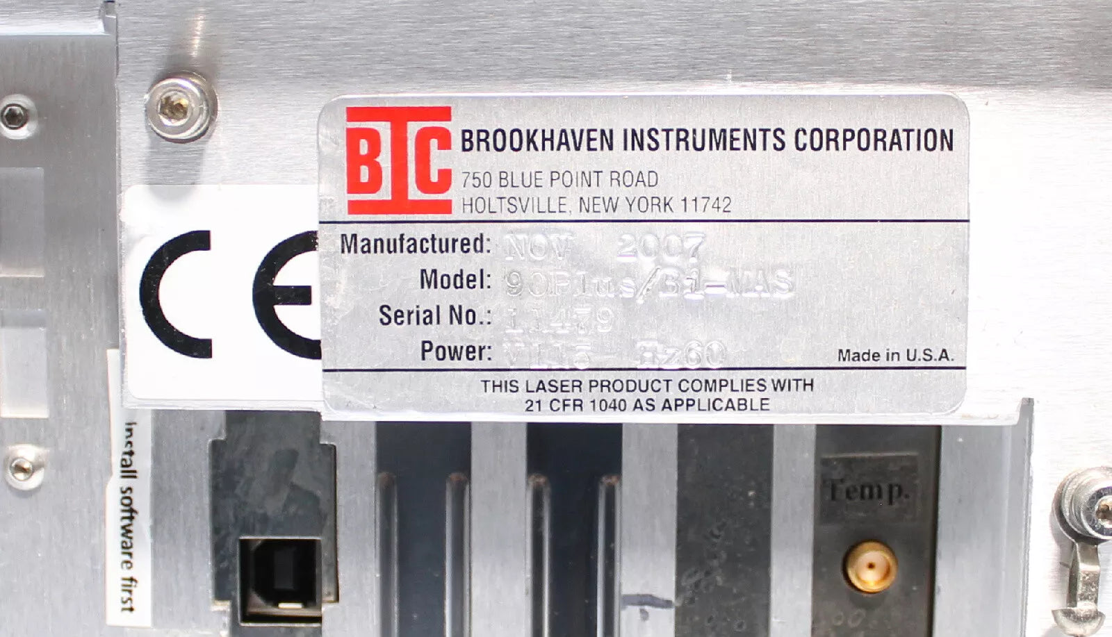 Brookhaven Instruments Corp. 90 Plus Particle Size Analyzer AS-IS