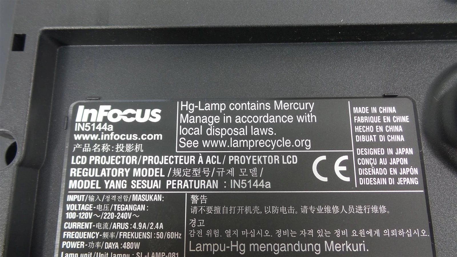 InFocus IN5144a WXGA Large Venue Projector 5500 Lumens - Lamp Hours : 00 Hrs