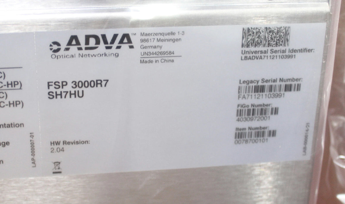 ADVA FSP 3000R7 Optical Fiber Service Platform SH7HU / 2DC & SCU