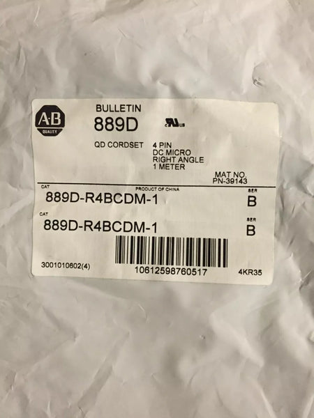 Allen Bradley 889D-R4BCDM-1 4 Pin DC Micro Right Angle QD Cordsets 1M