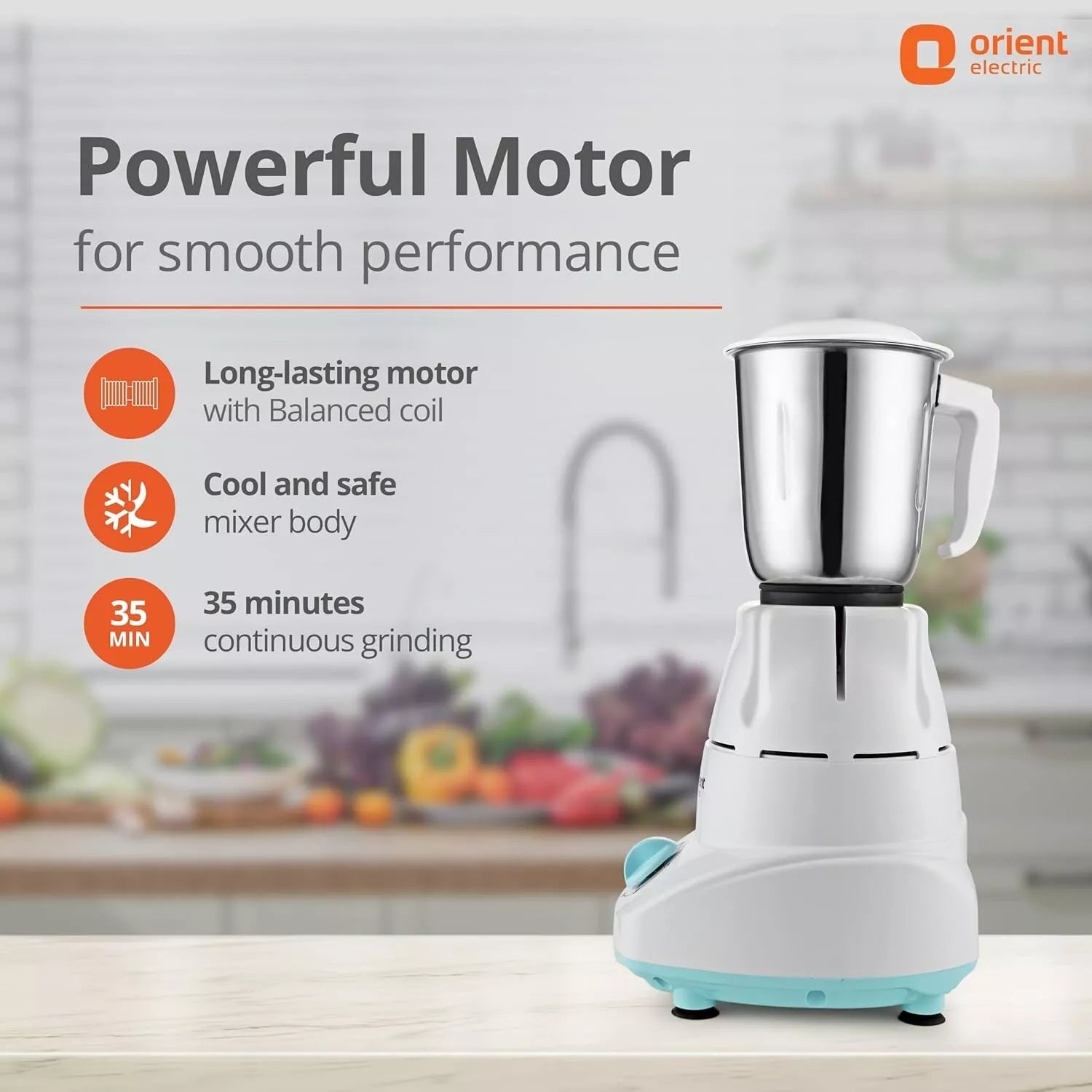Orient Electric 500W Mixer Grinder Kitchen Kraft 500 MGKK50B3