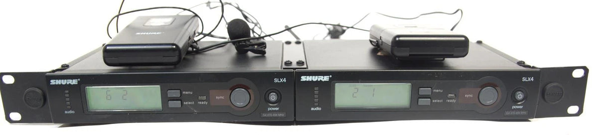 Dual Shure SLX4 Receiver & SLX1 Wireless Lavalier Microphone Systems