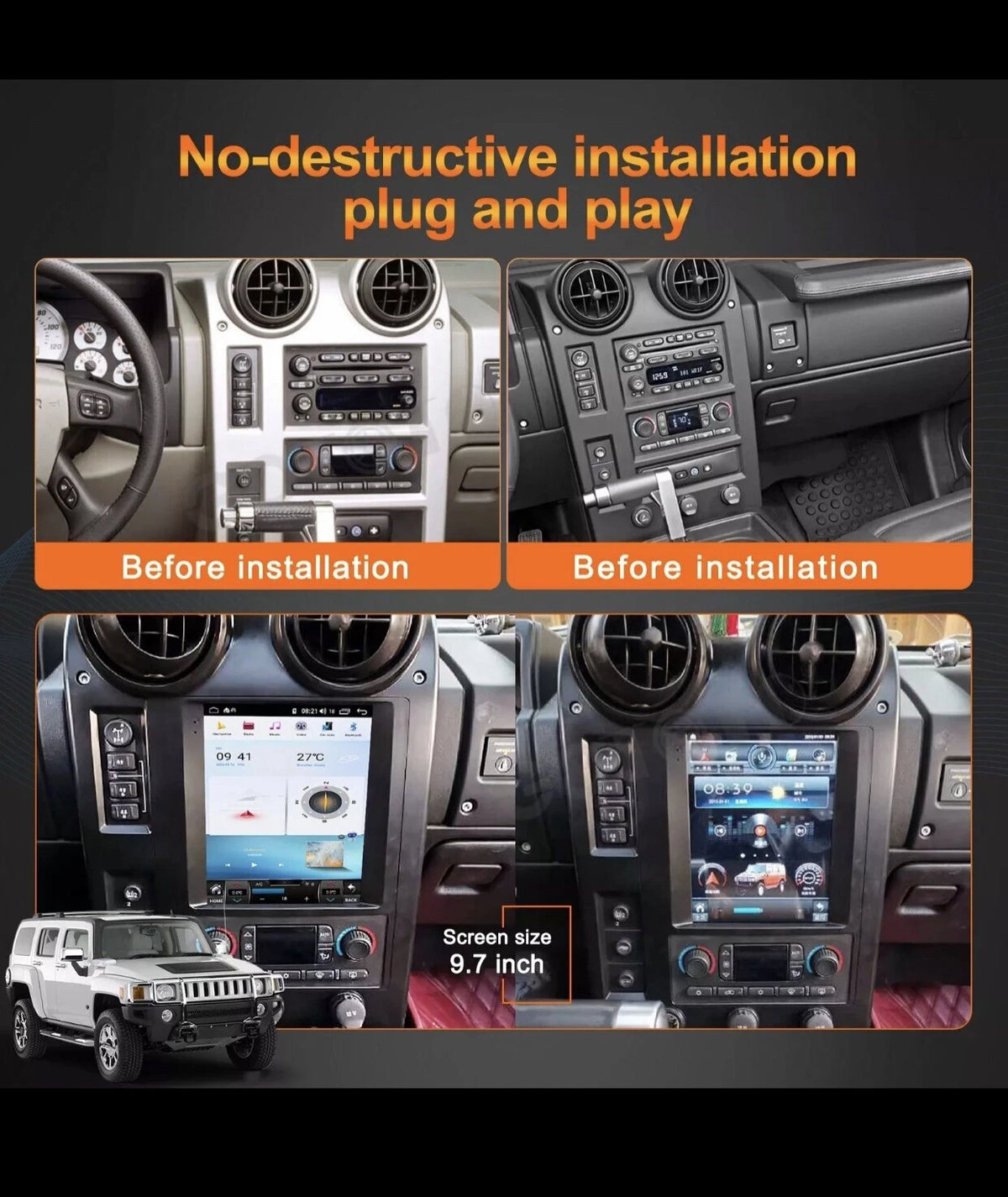 For Hummer H2 2004-2007 Android Car Radio Tesla screen 2Din Stereo Receiver 128G
