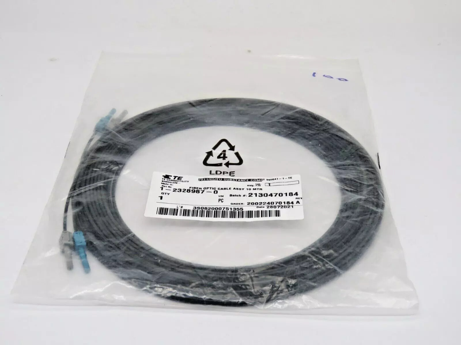 TE Connectivity Fiber Optic Cable Assy 10M 2328987-0 LC/UPC to LC/UPC Duplex 10