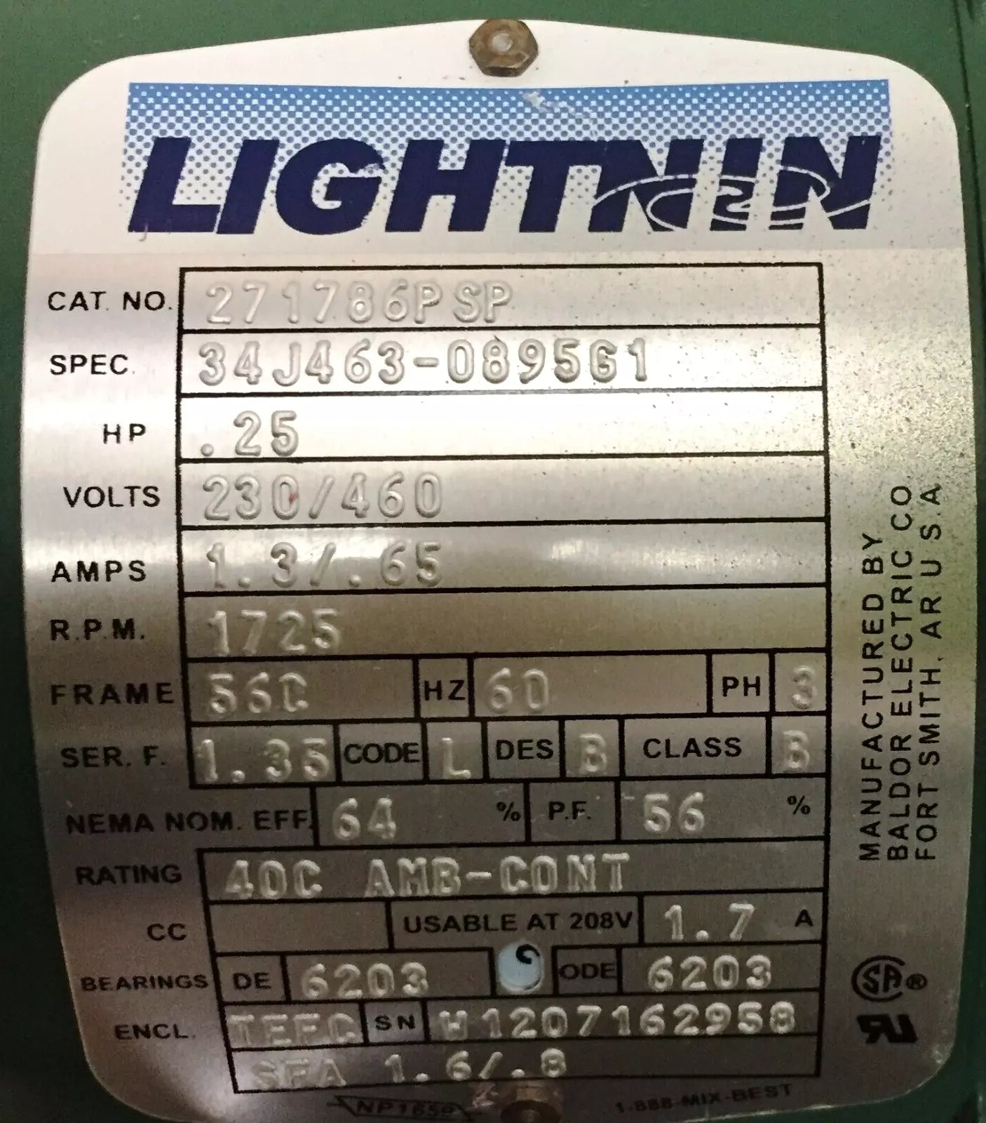 Lightnin 271786PSP Mixer Agitator with EV5L25 Gear Drive