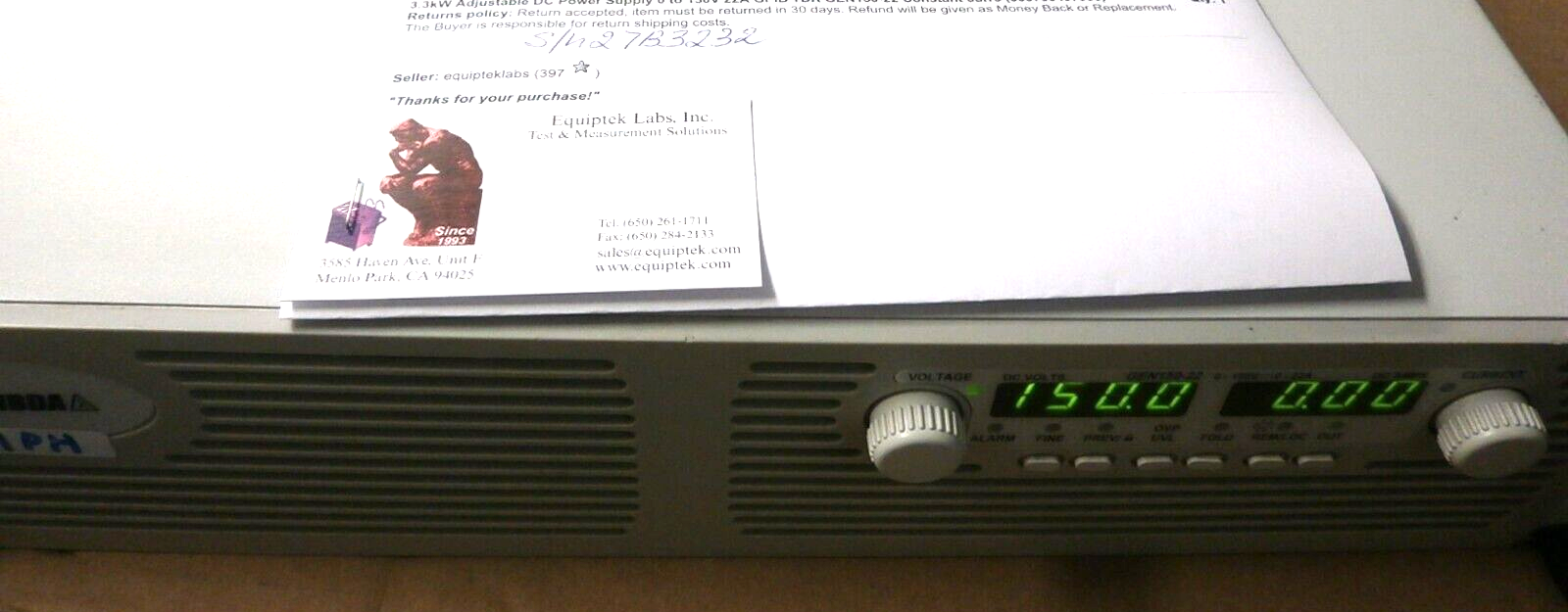 Adjustable 150 VDC Power Supply TDK Lambda