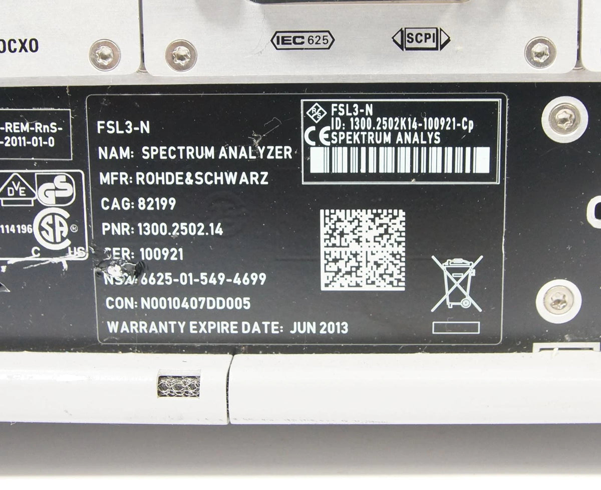 Rohde & Schwarz FSL3-N Spectrum Analyzer 9KHz to 3GHz OPT B4 B10 B7