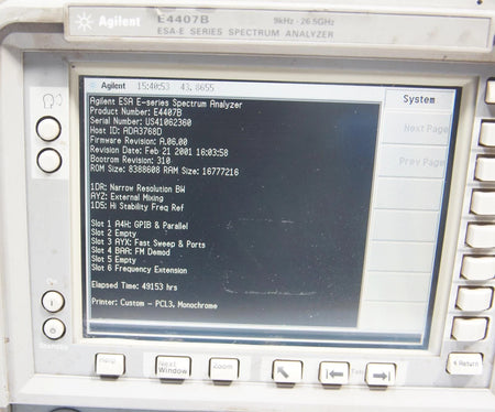 HP Agilent E4407B 9kHz - 26.5GHz Spectrum Analyzer Options AYZ 1DR 1D5 A4H AYX