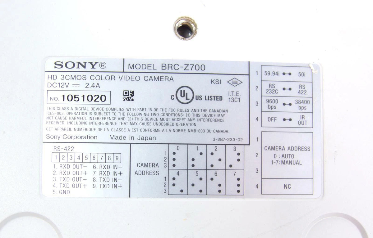 Sony BRC-Z700 PTZ High Definition HD Video Camera