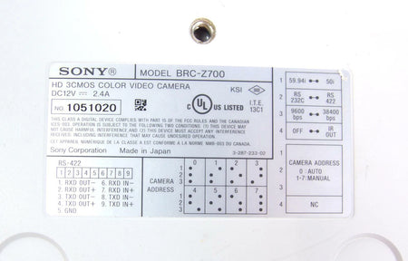 Sony BRC-Z700 PTZ High Definition HD Video Camera