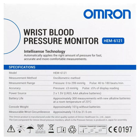 Omron HEM 6161 Wrist Blood Pressure Monitor with Cuff Guide & Heartbeat Detection
