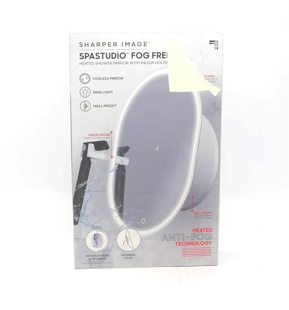 Sharper Image Spastudio Fog Free Heated Shower Mirror With Razor Holder