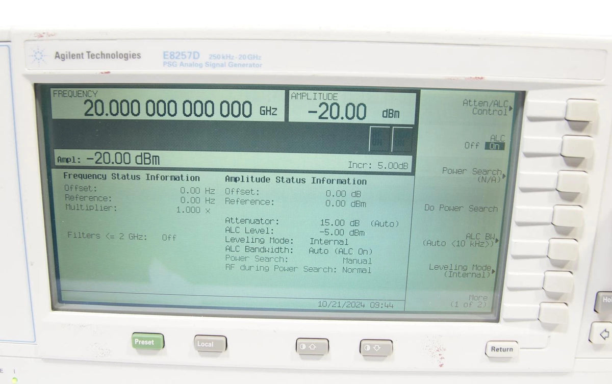 Agilent E8257D PSG 250kHz -20GHz Analog Signal Generator 007 1E1 1EH 520 UNT UNW