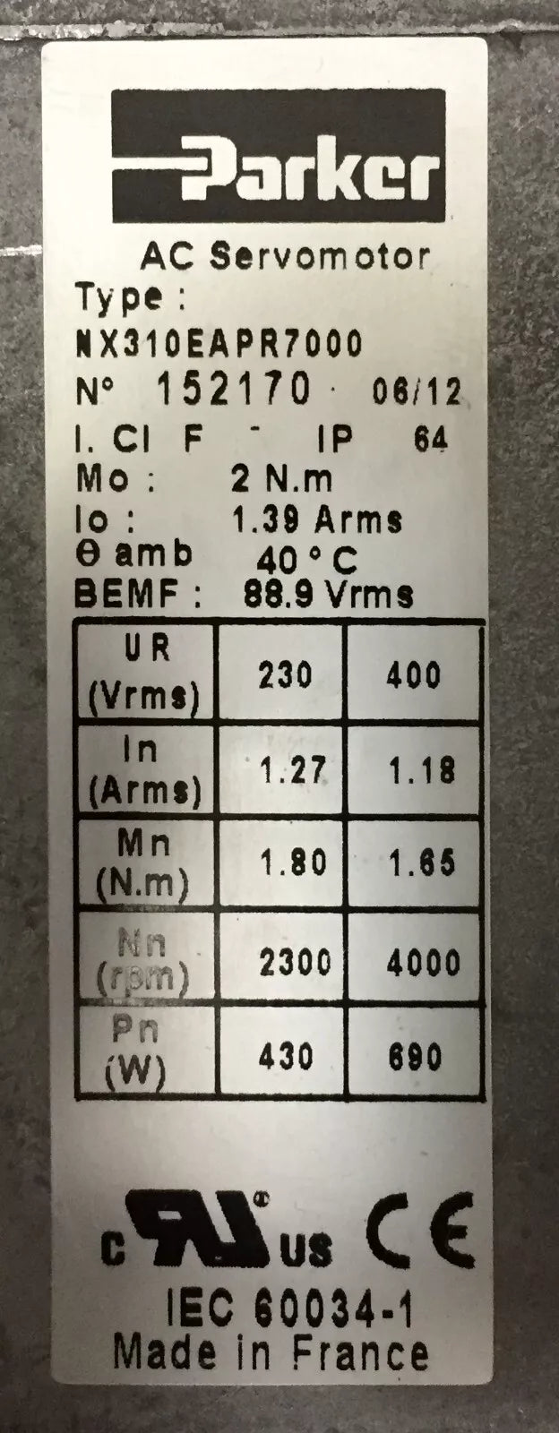 Parker NX310EAR7000 AC Servomotor