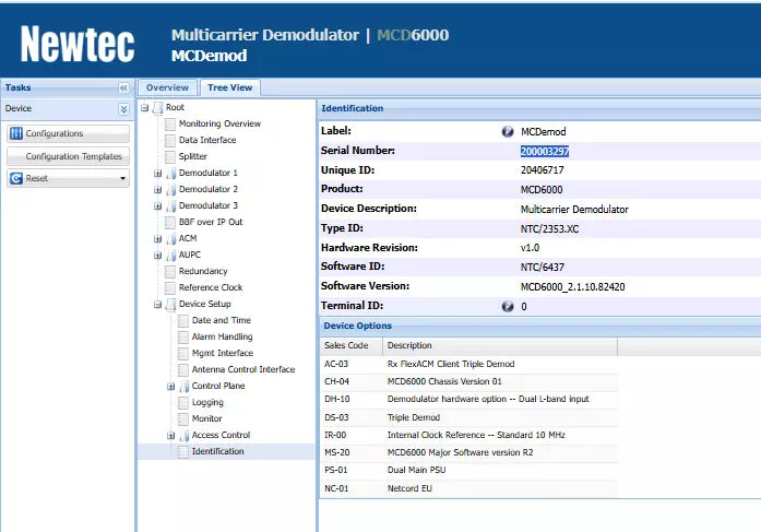 NEWTEC MCD6000 Multicarrier Demodulator Software Version 2.1.10.82420