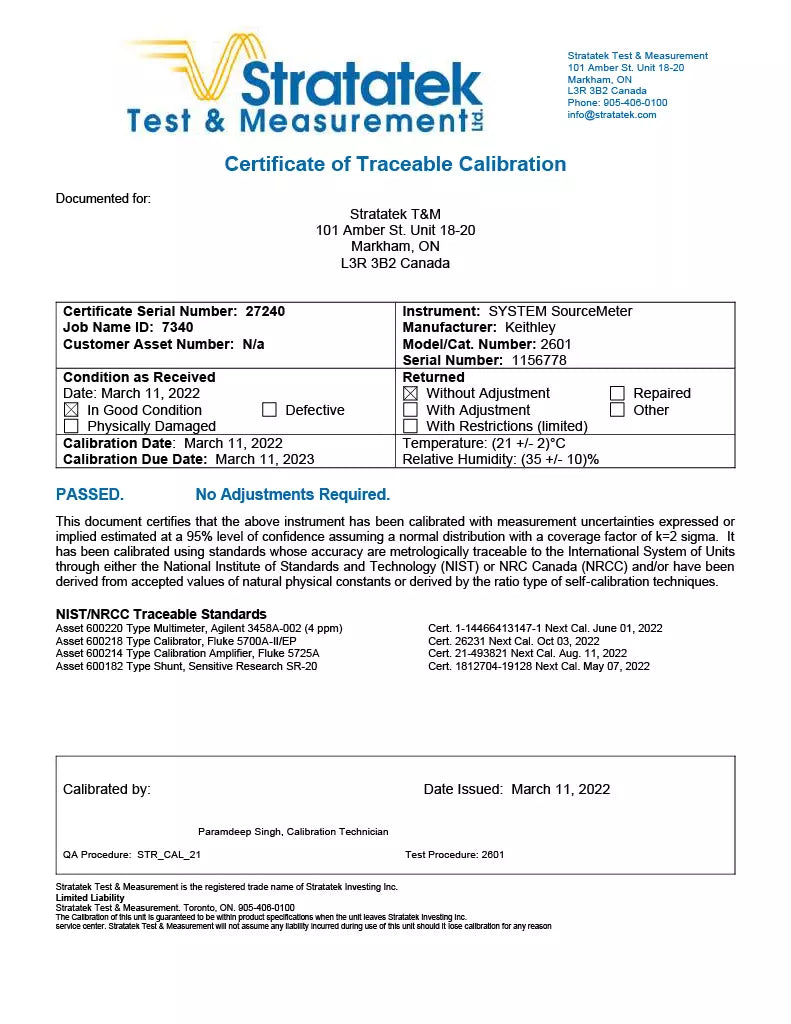 Keithley 2601 SYSTEM Sourcemeter SMU 40V, 3A DC, 10A Pulse - NIST Calibrated