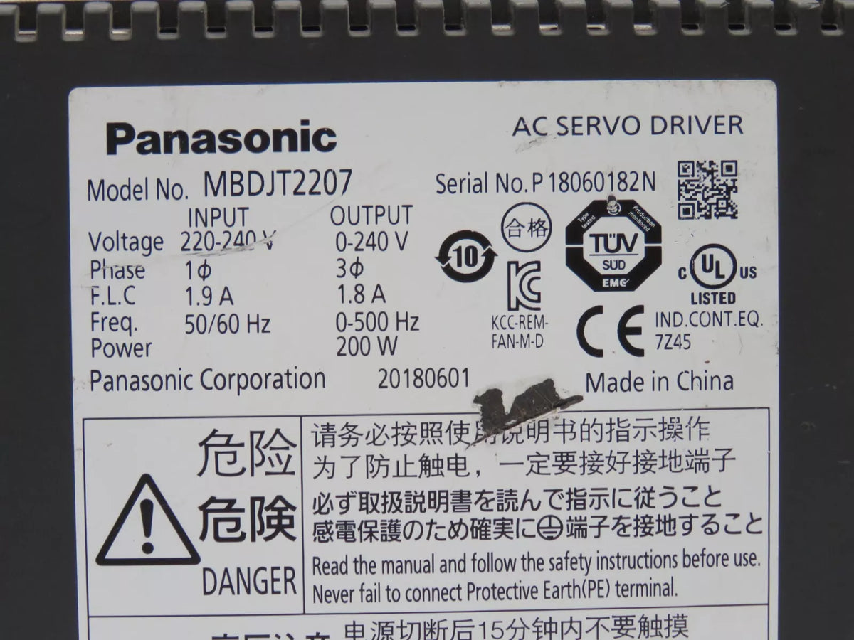 Panasonic MBDJT2207 AC Servo Drive 220 - 240 VAC