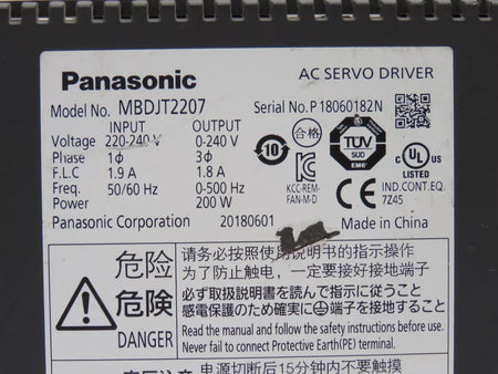 Panasonic MBDJT2207 AC Servo Drive 220 - 240 VAC