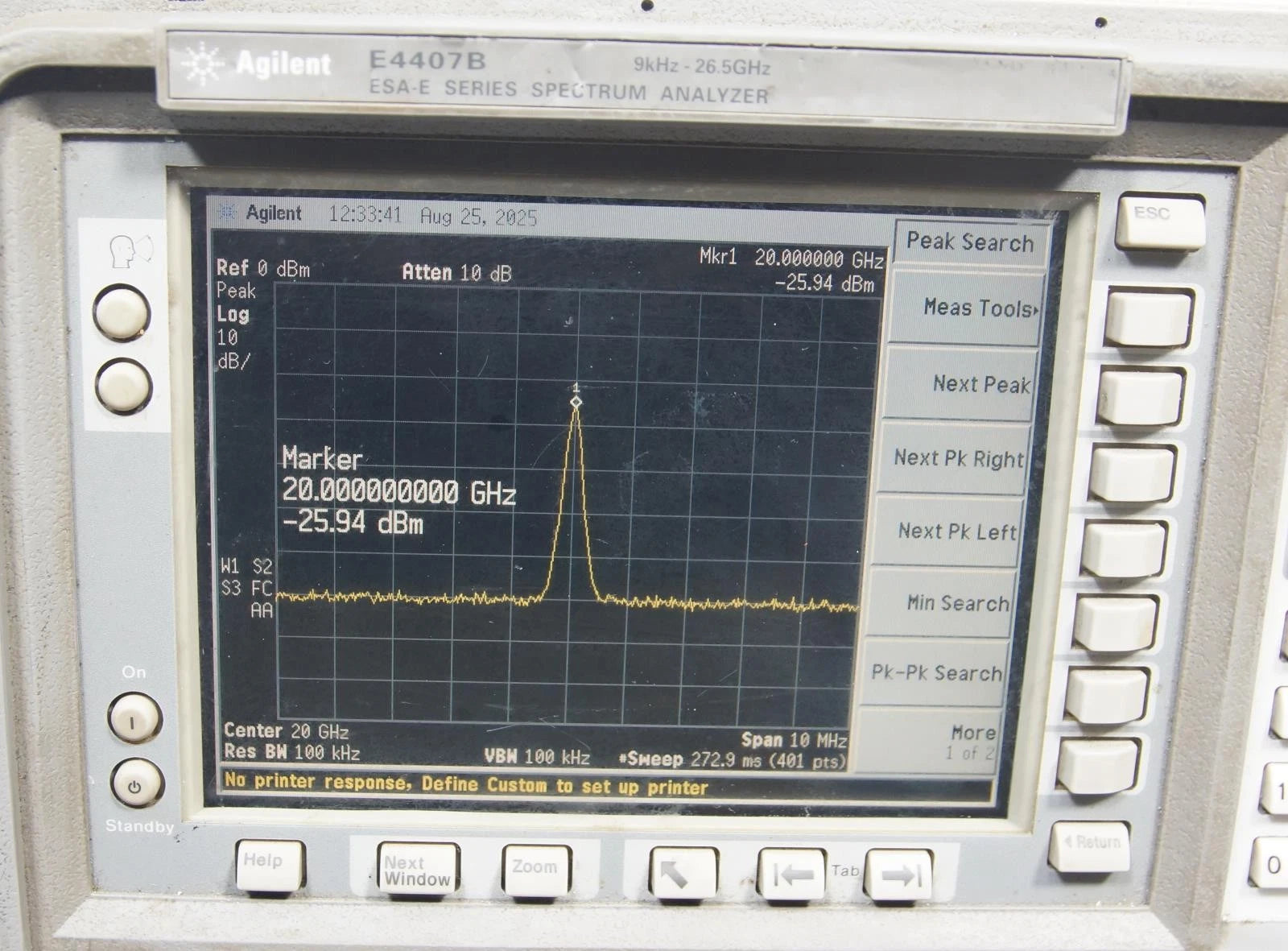 HP Agilent E4407B 9kHz - 26.5GHz Spectrum Analyzer Options B72 A4H BAA AYX Freq