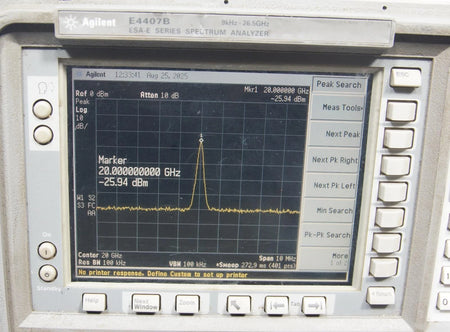HP Agilent E4407B 9kHz - 26.5GHz Spectrum Analyzer Options B72 A4H BAA AYX Freq