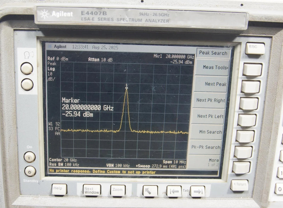 HP Agilent E4407B 9kHz - 26.5GHz Spectrum Analyzer Options B72 A4H BAA AYX Freq