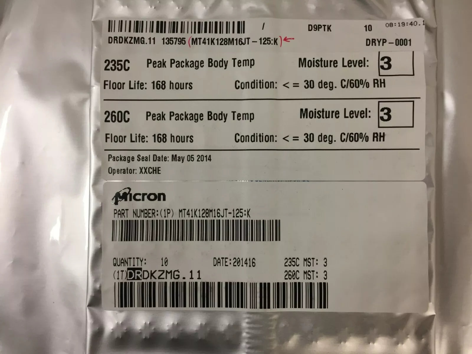 Micron MT41K128M16JT-125 XIT:K IC Dram 2G Parallel 96FBGA Pack of 10 pc