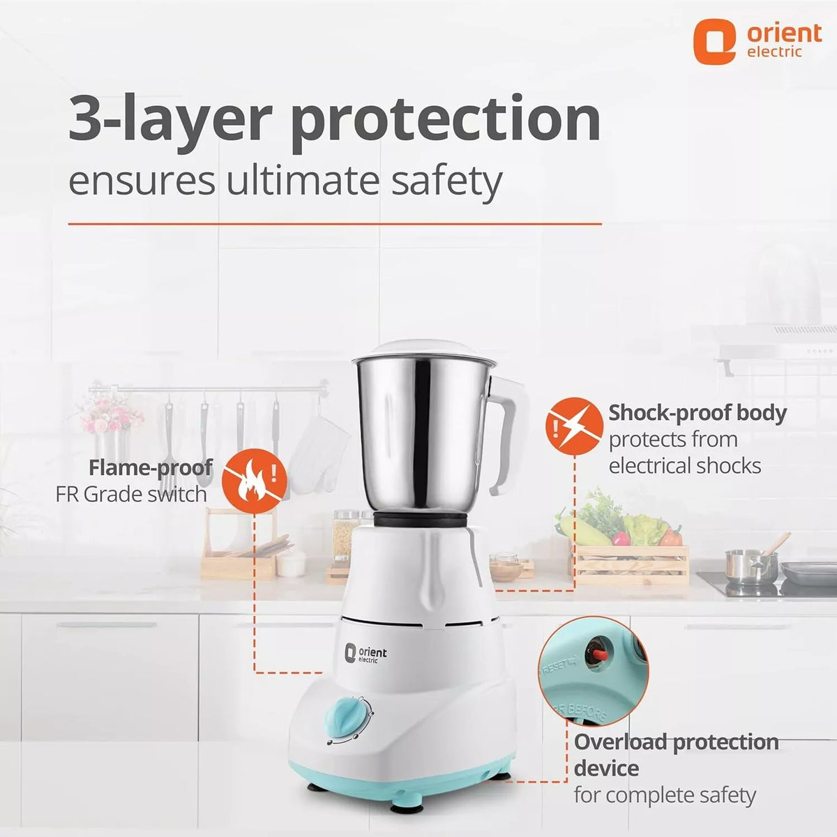 Orient Electric 500W Mixer Grinder Kitchen Kraft 500 MGKK50B3