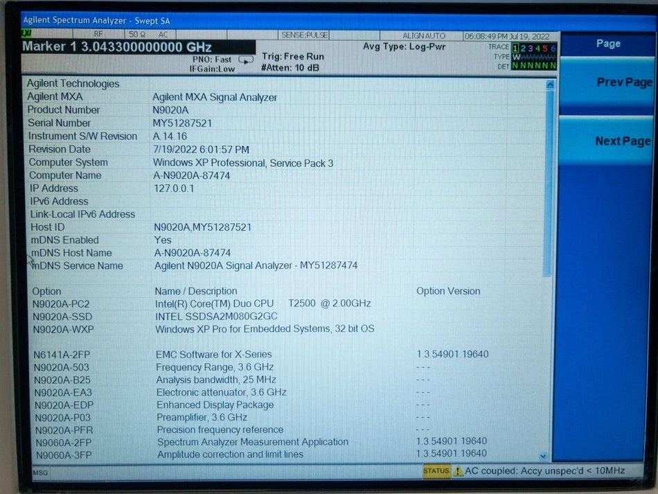 Agilent N9020A 3.6GHz Spectrum Analyzer