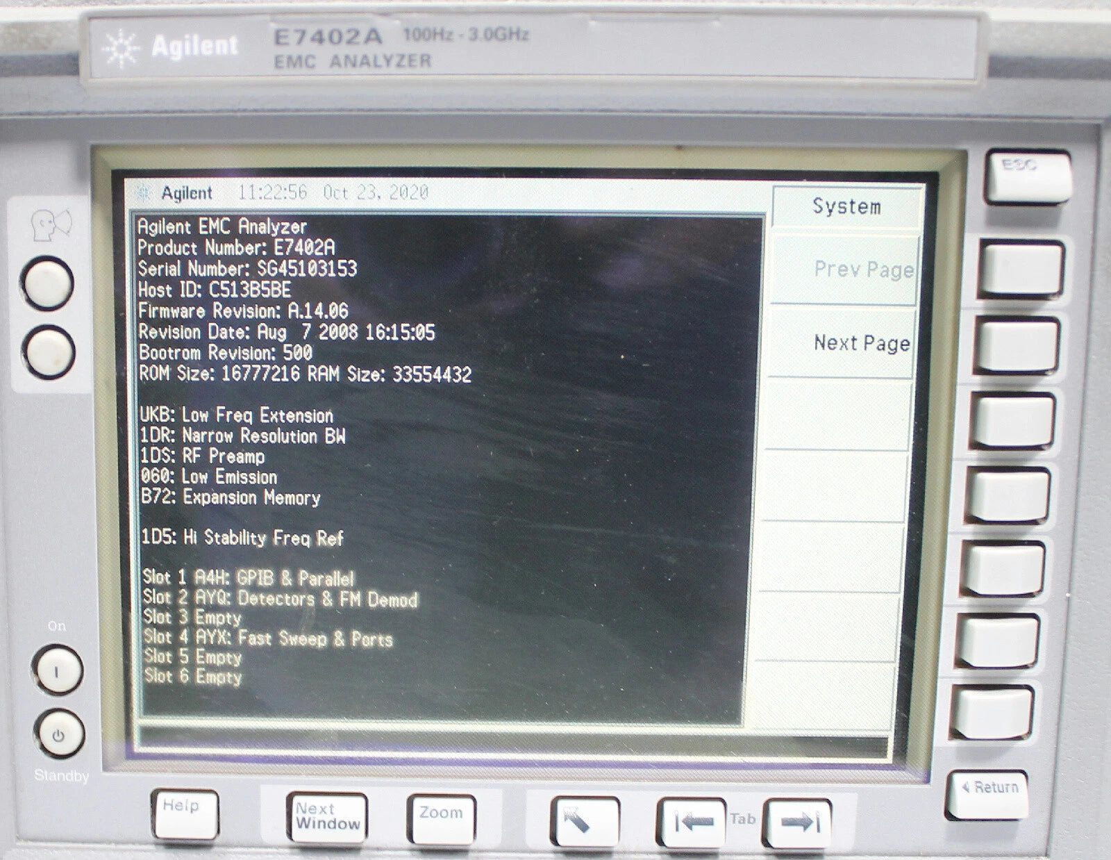 HP Agilent E7402A EMC Spectrum Analyzer 100Hz - 3GHz OPT UKB 1DR 1D5 AYQ AYX