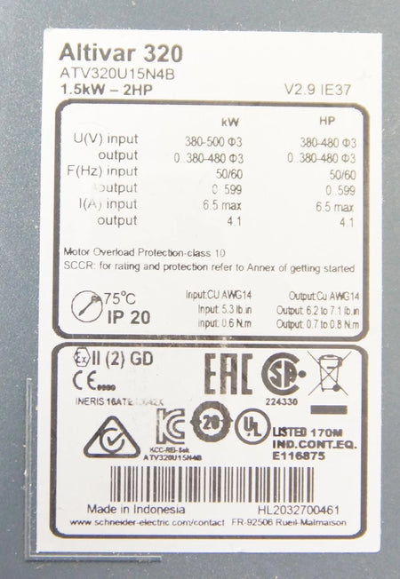 Lot of 3 SCHNEIDER Altivar 320 ATV3200U15N4B / ATV3200U22N4B Machines