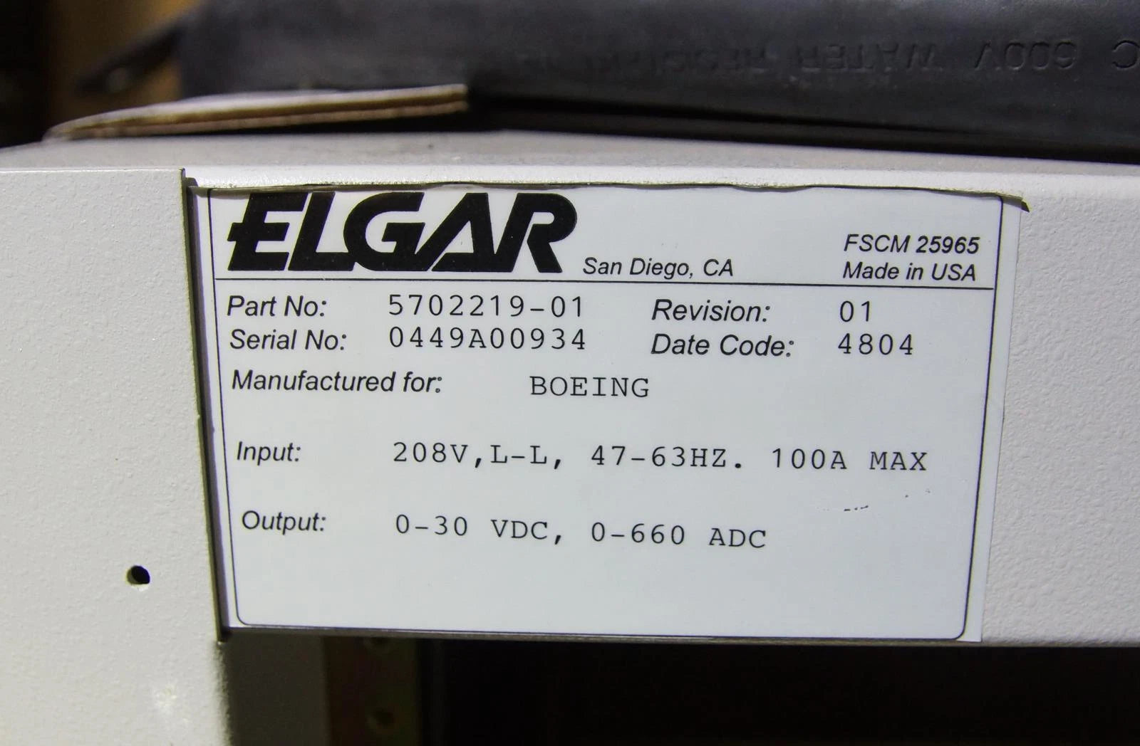 Sorensen Elgar DHP Series 5702219-01 Programmable DC Power Supply 30VDC 660ADC