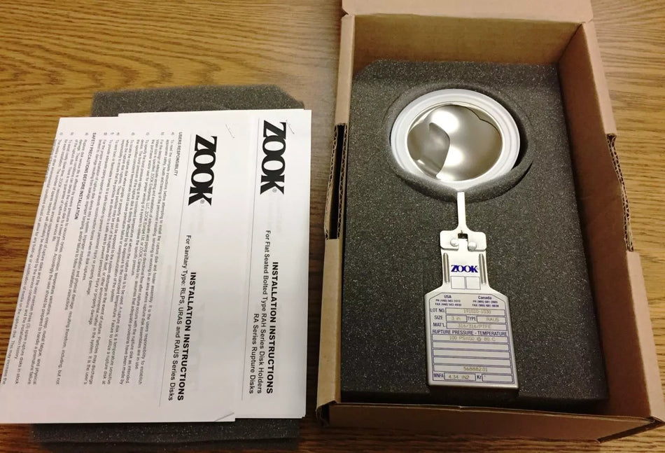 Zook Model RAUS Sanitary Rupture Disk Size 3” 100PSI (G) at 80°C