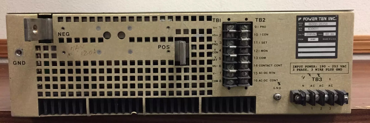 Power Ten 4600D-20250 Heavy Duty DC Power Supply 0-20 Volts DC 0-250 Amps