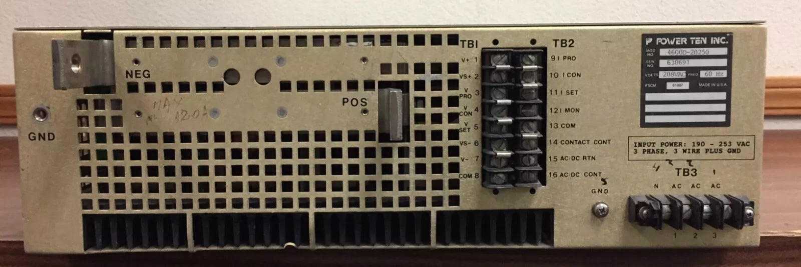 Power Ten 4600D-20250 Heavy Duty DC Power Supply 0-20 Volts DC 0-250 Amps